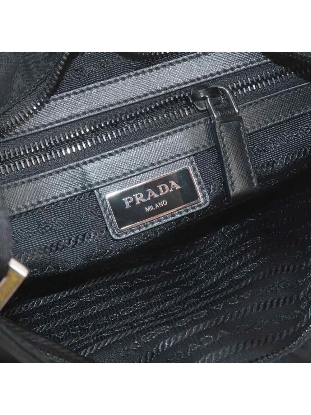 Prada Shoulder Bag Nylon Saffiano Leather Nero Black Silver